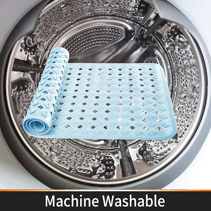 Yimobra Non Slip Bath Mat, Super Strong Suction Cups,34.5"x15.5"Long Tub Mat with Drain Holes, Machine Washable Fast Draining Shower Mats, Bathroom Essentials,Light Blue