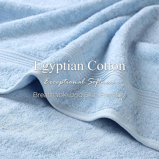 Superior Egyptian Cotton 2-Piece Bath Sheet Towel Set, Oversized Body Towels For Adults And Kids, Large Towel For Bath, Shower, Guest Bathroom, Spa, Gym, Resort, Essentials, Airbnb, Light Blue