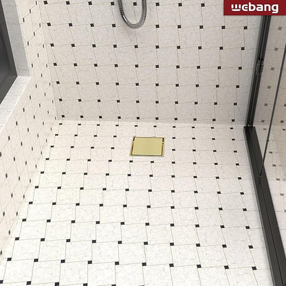WEBANG 4 Inch Square Shower Drain Gold Floor Drain with Flange Reversible 2-in-1 Cover Tile Insert Grate Removable SUS304 Stainless Steel CUPC Certified Brushed Gold