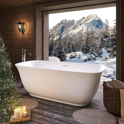 59" Acrylic Free Standing Tub, Stand Alone Tub, Freestanding Bathtub, Soaking Bathtub, cUPC Certified, PE(Glossy White)