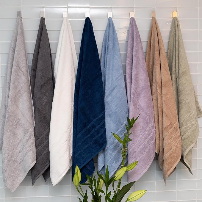 Mosobam Luxury Turkish 14pc Deluxe Bath Bundle Body Hand Face Towel and Mat Light Taupe 700 GSM & 1000 GSM Bamboo Viscose & Aegean Turkish Combed Cotton