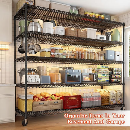 3200LBS Storage Shelves Wire Shelving with Wheels,Adjustable Garage Shelving Heavy Duty Steel Metal Shelving Unit Shelf Rack for Warehouses,Garage,Kitchen,School,Commercial,73" H X 60”W X 18" D