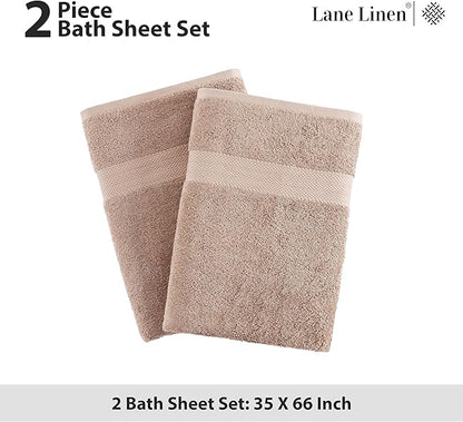 LANE LINEN 100% Natural Cotton Bath Sheets 2 Pack (35"x66") - Ring Spun Tech Extra Large Towel Sets - Quick Dry, Soft & Absorbent Oversized Shower Towels - Holds Well After Multiple Washes - Taupe