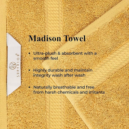 Superior Egyptian Cotton Pile Bath Towels, Ultra Soft Luxury Towel, Thick Plush Essentials, Absorbent Heavyweight, Guest Bath, Hotel, Resort, Spa, Pool, Home Bathroom, Shower Basics, Set of 4, Gold