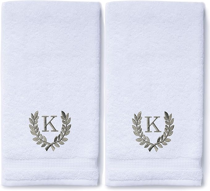 Decorative and Monogrammed Hand Towels for Bathroom Kitchen Makeup | Personalized Gift for Wedding-Bridal | Roman Font Custom Luxury Turkish Towel | Spa Collection, Oversized, 16 X 30 Inch, Set of 2