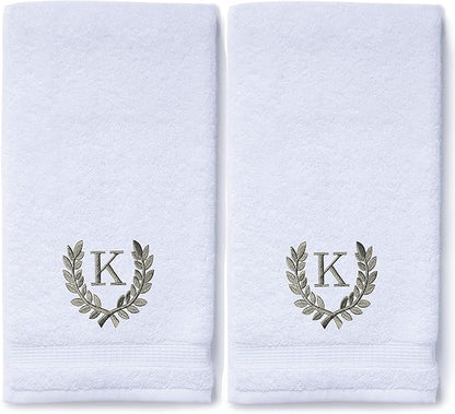 Decorative and Monogrammed Hand Towels for Bathroom Kitchen Makeup | Personalized Gift for Wedding-Bridal | Roman Font Custom Luxury Turkish Towel | Spa Collection, Oversized, 16 X 30 Inch, Set of 2