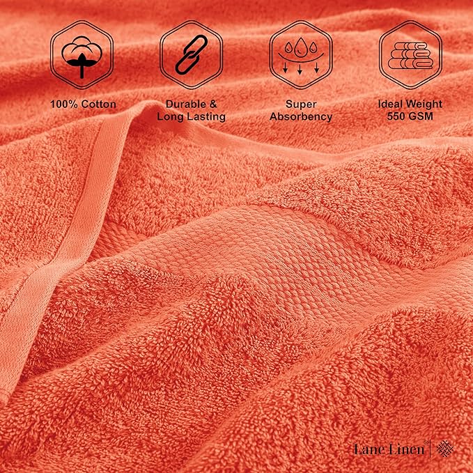 LANE LINEN 100% Cotton Premium Bath Sheets Set of 4 (35"x66") - Extra Large Bath Towels - Quick Drying, Soft & Absorbent Oversized Bathroom Towel Sets - Holds well after Multiple Washes - Living Coral