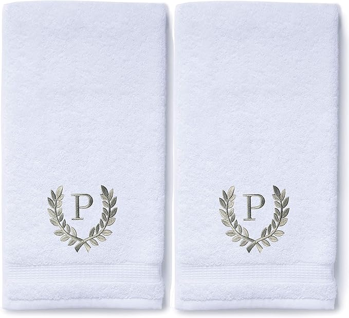 Decorative and Monogrammed Hand Towels for Bathroom Kitchen Makeup | Personalized Gift for Wedding-Bridal | Roman Font Custom Luxury Turkish Towel | Spa Collection, Oversized, 16 X 30 Inch, Set of 2