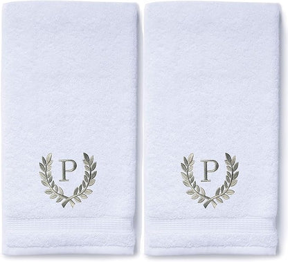 Decorative and Monogrammed Hand Towels for Bathroom Kitchen Makeup | Personalized Gift for Wedding-Bridal | Roman Font Custom Luxury Turkish Towel | Spa Collection, Oversized, 16 X 30 Inch, Set of 2