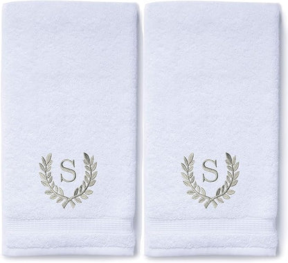Decorative and Monogrammed Hand Towels for Bathroom Kitchen Makeup | Personalized Gift for Wedding-Bridal | Roman Font Custom Luxury Turkish Towel | Spa Collection, Oversized, 16 X 30 Inch, Set of 2