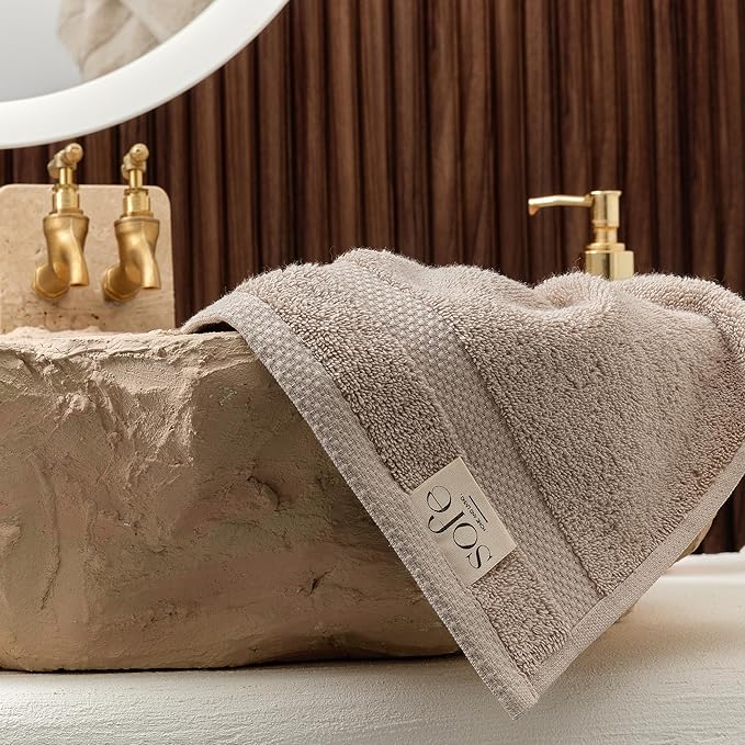 SOFE H&L | Olea Towel Set | 100% Cotton Premium Turkish Towels for Bathroom | Soft, Absorbent, Durable (Sand, Set of 4 - Washcloth)