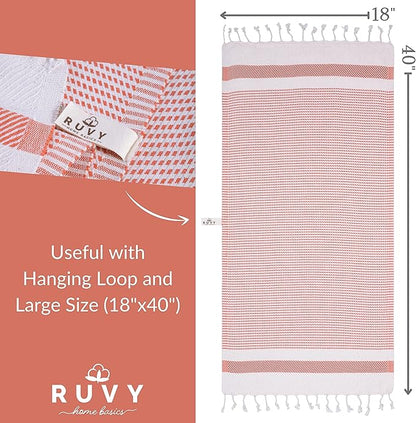 Ruvy Home Basics Turkish Hand Towels for Bathroom Set of 2 | 18"x40", Cotton | Decorative Towel for Bathroom, Kitchen, Dishcloth, Tea, Yoga, Face, Gym - Orange