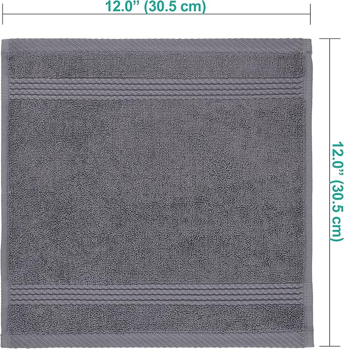 EastNBlue Lara 100% Turkish Cotton Washcloths 4 Pack, Extra Soft & Absorbent Wash Cloths for Face & Body (12" x 12"), Terry Cloth, Small Hand Towels for Bathroom, Dark Grey
