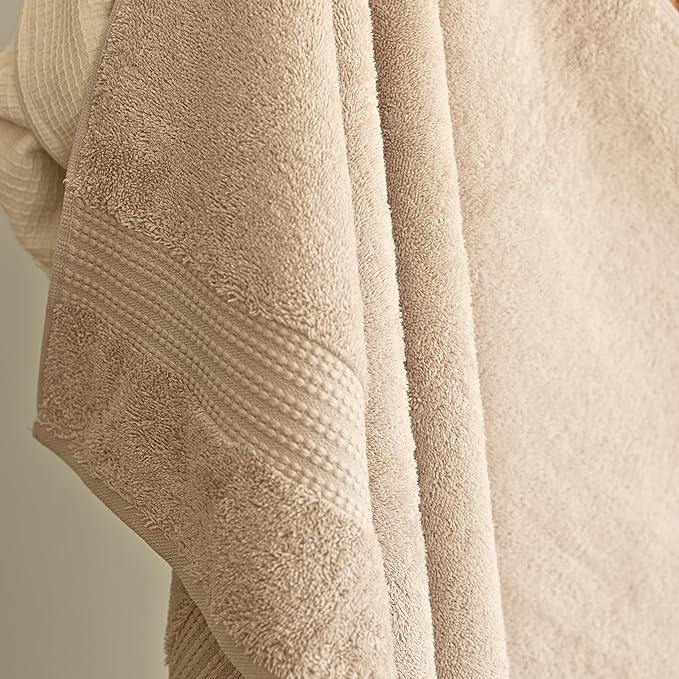 100% Turkish Cotton Towel Set of 6 - Plush & Super Absorbent - Premium Set with 2 Bath Towels, 2 Hand Towels, and 2 Washcloths - Made in Turkey (Light Beige, 6-Piece Towel Set)