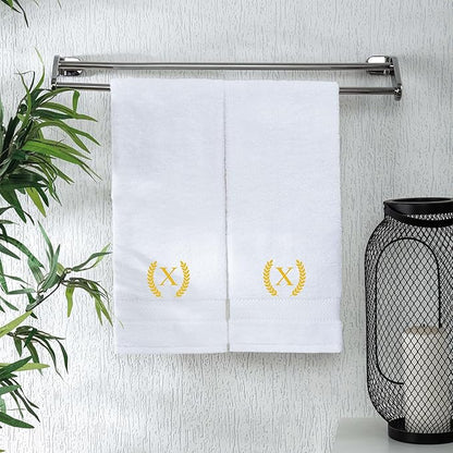Monogrammed Hand Towels for Bathroom Makeup, Personalized Turkish Cotton Towel with Embroidery, Gift for Weddings, Housewarming, Anniversaries, and Bridal Showers, Set of 2 (Gold, Initial X)