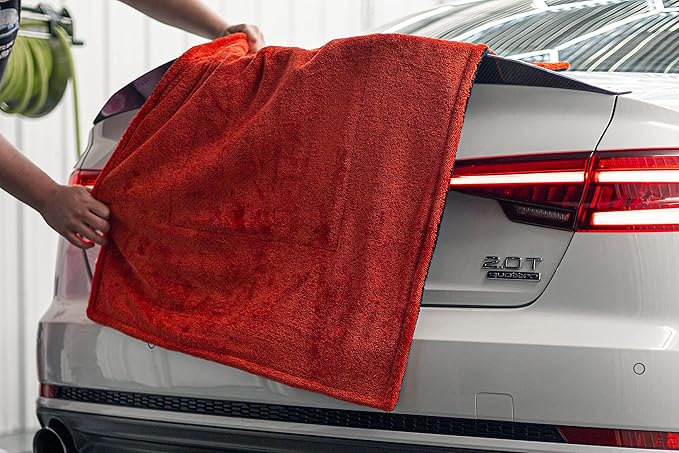 Autofiber [Dreadnought Max] Triple Layer Microfiber Car Drying Towel | Twist Pile | 1400GSM | 1 Pack (30"x40", Red/Black)