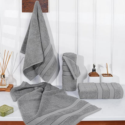 American Soft Linen Salem 100% Cotton Turkish 4 Piece Hand Towels for Bathroom, 600 GSM Soft Absorbent Quickdry Hand Face Towel Set, Cool Grey