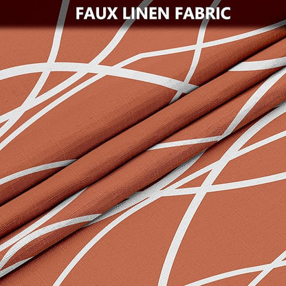 Tititex Morden 140gms Faux Linen Fabric Bath Shower Curtain Set Textured Fabric with Caramel White Curve Pattern 72x72 Inch Water Resistant Bathroom Curtains, Weighted Hem & Hooksfor Hotel/Home