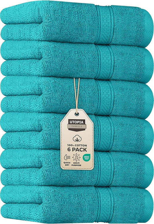 Utopia Towels 6 Pack Premium Hand Towels Set, 16 by 28 inches, 100% Ring Spun Cotton, Ultra Soft and Highly Absorbent 600GSM Towels for Bathroom, Gym, Shower, Hotel, and Spa, Turquoise