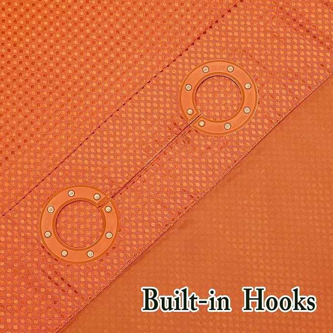 Gibelle Stall Small Shower Curtain 36x74, Waffle Weave Shower Curtain with Snap-in Fabric Liner Set, No Hooks Needed, Hotel Style with Mesh Top Window, Burnt Orange