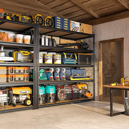 48" W Garage Shelving Heavy Duty 2800LBS Garage Storage Shelves, 5 Tier Adjustable Metal Shelving Unit Utility Rack Shelf for Warehouse, Pantry, Closet, Kitchen 72" H x 48" W x 18" D, Black，2PCS