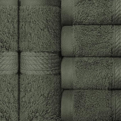 BLUENILEMILLS BNM Egyptian Cotton 6-Piece Towel Set, Includes 6 Face Towels, Attached Loop for Easy Hanging and Storage, Hotel Quality, Perfect for Bathroom, Gym, Shower Space, or Spa, Forest Green