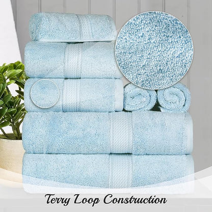 Superior Egyptian Cotton Pile Bath Sheet Set of 2, Ultra Soft Luxury Towels, Thick Plush Essentials, Absorbent Heavyweight, Guest Bath, Hotel, Spa, Home Bathroom, Shower Basics, Light Blue