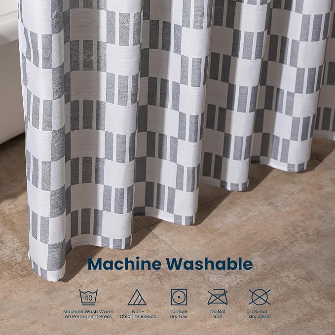 SLEEP ZONE Grey Checkered Shower Curtain Waterproof Curtains for Bathroom Decor Bathtub Geometic Shower Curtain 72" × 72"