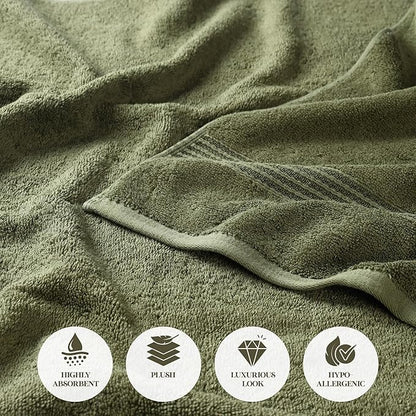 Superior Egyptian Cotton Bath Towel Set, Home Bathroom Towels, Master, Guest Bath, Decor Essentials, Quick Dry, Absorbent, Large Body Towels, Spa, Hotel, Resort, Adult, Kids, Set of 2, Forest Green