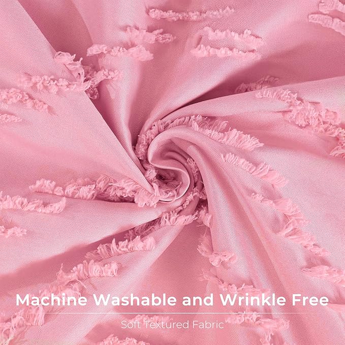 Pink Boho Shower Curtain Woven Fabric Cute Shower Curtain Modern Farmhouse Textured Tufted Chevron Striped Minimalist 72 x 78 Bathroom Shower Curtains