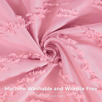 Pink Boho Shower Curtain Woven Fabric Cute Shower Curtain Modern Farmhouse Textured Tufted Chevron Striped Minimalist 72 x 78 Bathroom Shower Curtains