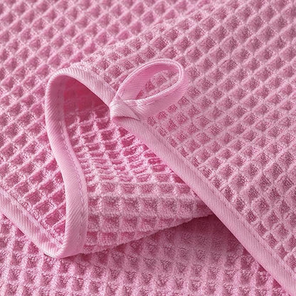 Microfiber Waffle Hand Towels, 4 Pieces, Soft, Absorbent, Fast Drying, Lint Free (Pink)