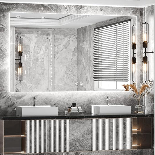 TETOTE 48 x 24 Inch LED Backlit Mirror Bathroom with Light,Anti-Fog,Dimmable,CRI90+,Makeup Vanity Mirror,Lighted Mirror(Horizontal/Vertical)