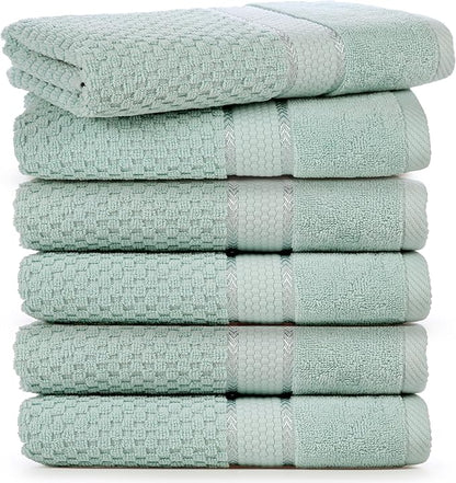 Ample Decor Bathroom Hand Towel 18 X 28 Inch 600 GSM 100% Cotton - Popcorn Textured Towel - 6Pcs Mint Green