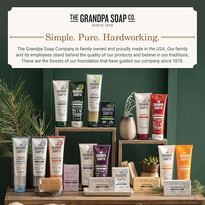 The Grandpa Soap Company Pine Tar Bar Soap for Men- Made With Pine Tar Oil, 3 in 1 Cleanser Deodorizer and Moisturizer, Dermatologist Tested, Safe for Sensitive Skin, 3.25 Oz, 3 Pack