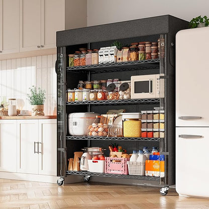 REIBII 72.8" H Storage Shelves with Cover & Wheels, Wire Shelving Heavy Duty Metal Shelving for Pantry Garage Kitchen Commercial Industrail, Storage Rack Shelf Shelving, 35" W*16" D*72.8" H
