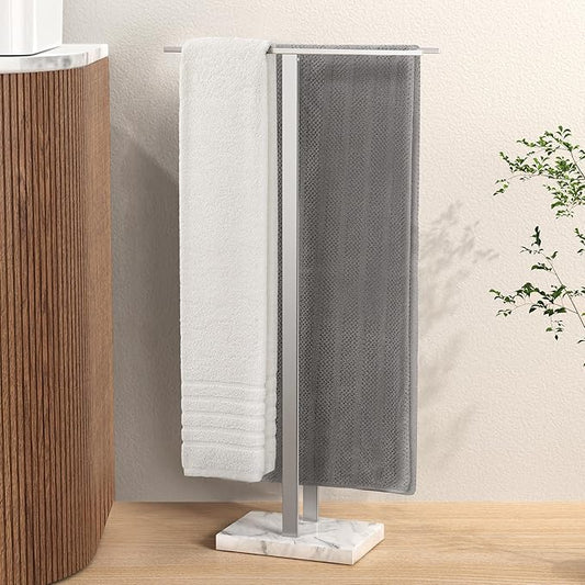 KES Standing Towel Rack with Marble Base, 37" H (Equal Height) Free Standing Towel Racks for Bathroom Floor, Fits Large Bath Towel, 18/8 Stainless Steel Polished Finish, BTH229