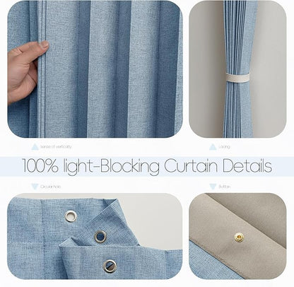 Accordian Door Curtain, 100% Blackout Folding Magnetic Doorway Curtains,Linen Style Closet Doors,for Room Divider,Privacy Protection（W52 x L78,Blue,1 Panel）