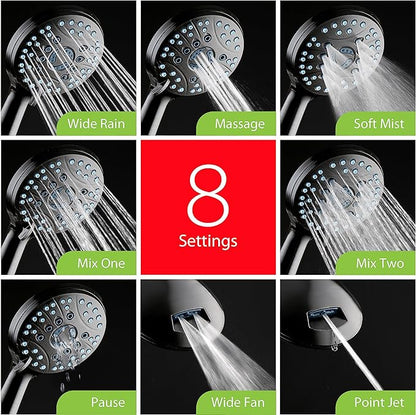Hotel Spa AquaCare As-Seen-On-TV High Pressure Handheld & Rain 50-mode 3-way Shower Head Combo with Anti-clog Jets, 2-mode Tub & Pet Power Wash, Extra Wall Bracket, 6 ft. Hose, Matte Black