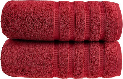 HALLEY Turkish 2 Pack Premium Bath Towels (2 Pieces) 650 GSM Highly Absorbent Super Soft 100% Cotton - 2 Bath Towels (Red)