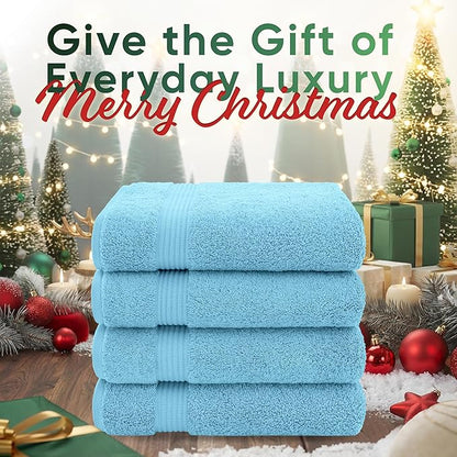 American Veteran Towel, 100% Cotton Turkish Bath Towels for Bathroom 4 Pack, 27x54 Extra Large Premium Soft Drying Bathroom Towels, Sky Blue