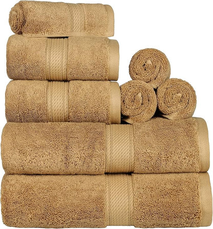 BLUENILEMILLS Madison Egyptian Cotton Towels, Towel Set for Bathroom, Shower, Hotel, Plush, 800 GSM, Highly Absorbent and Ultra-Soft Towels, Bath Essentials, 8 Piece Assorted Towel Set, Toast