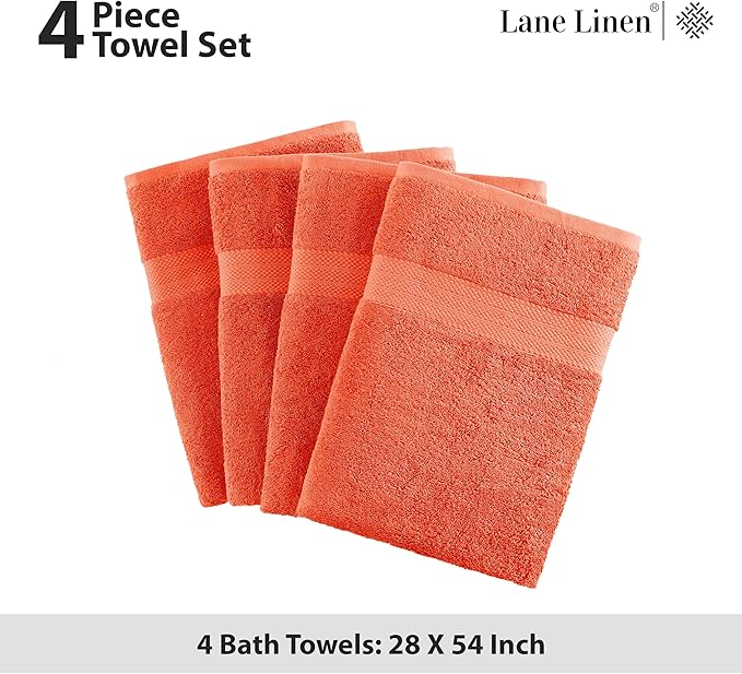 LANE LINEN 4 Pack Bath Towels (28"x54") - 100% Ring Spun Cotton Towels Set for Bathroom - Quick Dry, Ultra Soft & Absorbent Large Bath Towel Set - Can be Used for Salon, Spa & Hotel - Tiger Lily