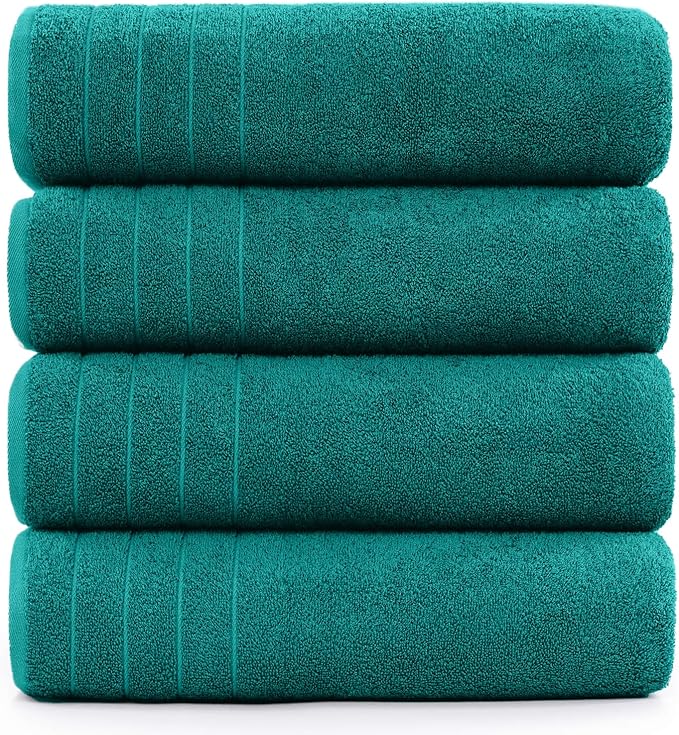 DAN River Extra Large Bath Towels Set of 4, 30 x 60 Inches - 100% Cotton Larger & Lighter Weight Towels for Bathroom - Quicker to Dry, Super Soft & Highly Absorbent Towels for Home, Teal