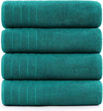 DAN River Extra Large Bath Towels Set of 4, 30 x 60 Inches - 100% Cotton Larger & Lighter Weight Towels for Bathroom - Quicker to Dry, Super Soft & Highly Absorbent Towels for Home, Teal