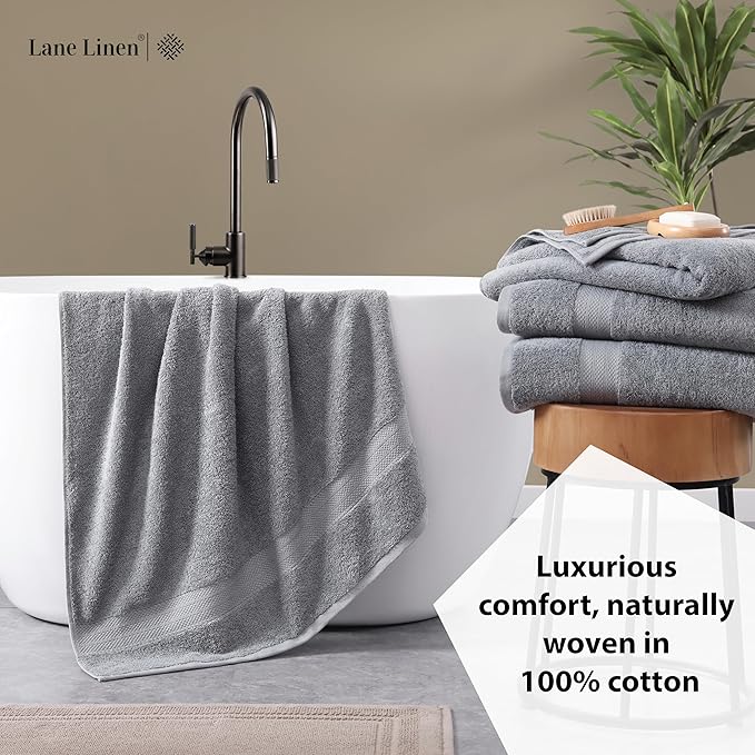 LANE LINEN 100% Pure Cotton Bath Sheets Set of 4 (35"x66") - Ring Spun, Ultra Soft, Skin Friendly & Highly Absorbent Extra Large Towel - Multipurpose Premium Hotel Quality Bathroom Towels - Space Grey