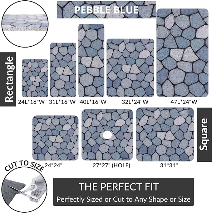 Non Slip Bathtub Mat Shower Mat for Tub - Loofah Bath Mats for Bathroom - 40x16 Bathtub Floor Mat - Textured Anti Slip Bath Mat Without Suction Cups - Secure Mat for Wet Areas (40x16 Pebble Blue)