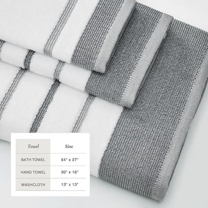 Decorative Bath Towel Set - Luxury Cotton 6 Piece Towel Set - 2 Bath Towels, 2 Hand Towels, 2 Washcloths - Luxurious, Ultra-Soft, Durable Towels for Bathroom Decor (Dark Grey / Light Grey)