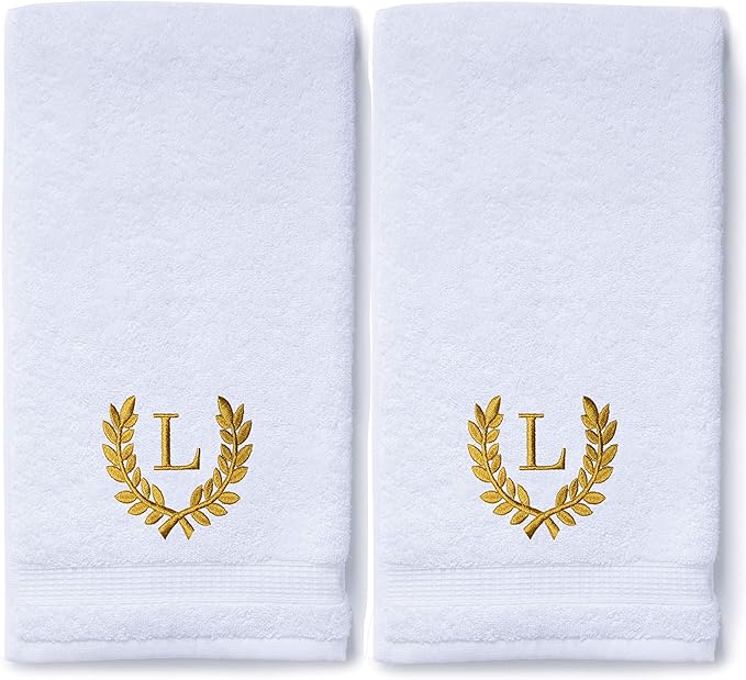Decorative and Monogrammed Hand Towels for Bathroom Kitchen Makeup | Personalized Gift for Wedding-Bridal | Roman Font Custom Luxury Turkish Towel | Spa Collection, Oversized, 16 X 30 Inch, Set of 2