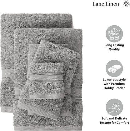 LANE LINEN Bath Towel Set of 12 – Premium 100% Cotton Mercerized, 4 Bath, 4 Hand & 4 Washcloth, Zero Twist Hotel Collection Towels Soft, Gentle on Body, Absorbent & Ideal for Everyday Use – Grey